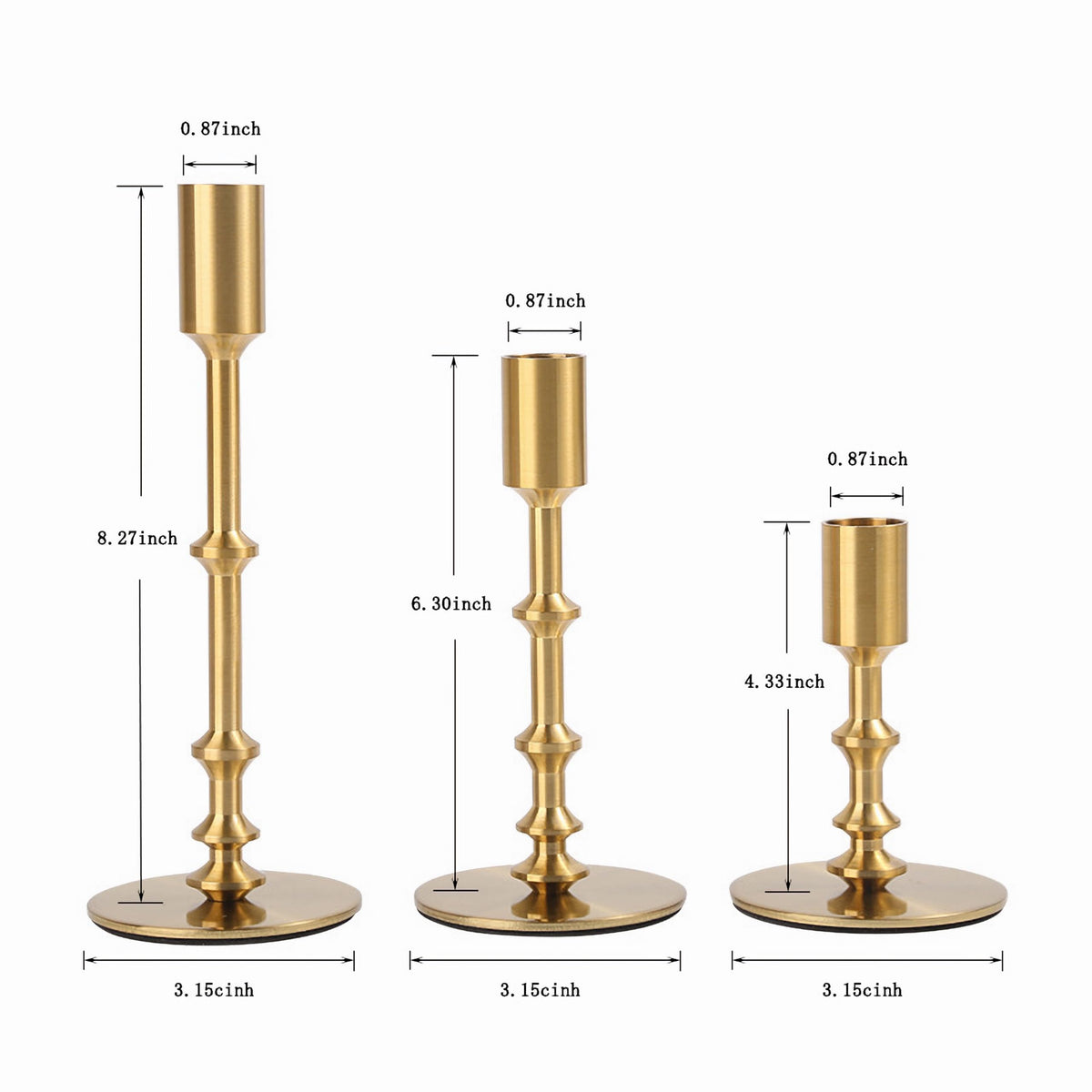ALSOLIFE Gold Candle Holders,Modern Candle Stick Holders for Table Mantel Wedding Housewarming, Set of 3 Metal Brass Candlestick Holder