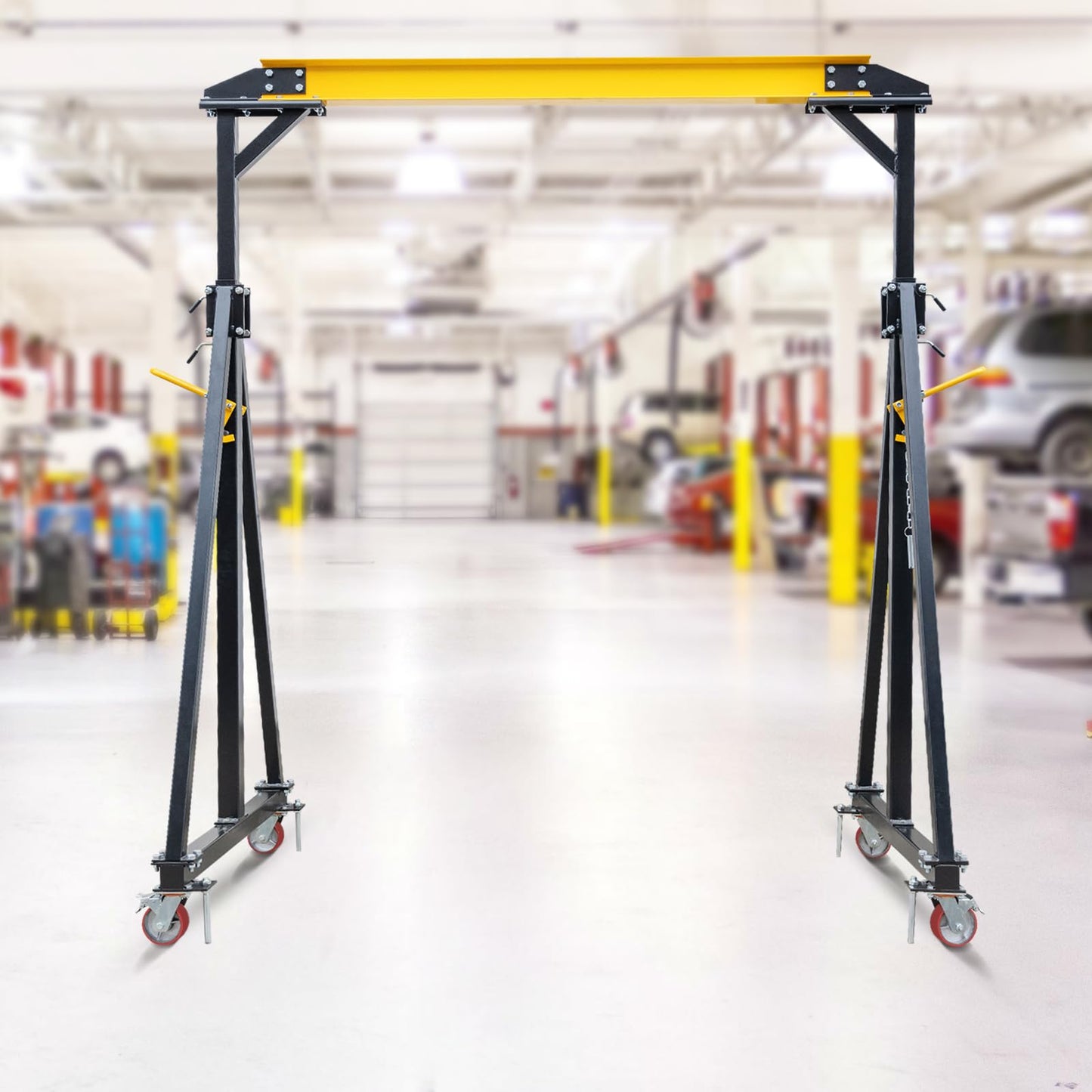 Adjustable Gantry Crane 2 Ton, 4400 LBS Capacity Portable Workshop Hoist, Heavy Duty Steel Gantry Frame with 97" to 141" Height Adjustment for Factories and Warehouses