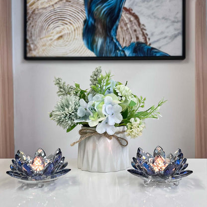 Kolnlala Crystal Lotus Flower Tealight Candle Holders/Glass Tea Light Candlestick Decor Decoration for Christmas Home Wedding Party… (Blue 1pc)