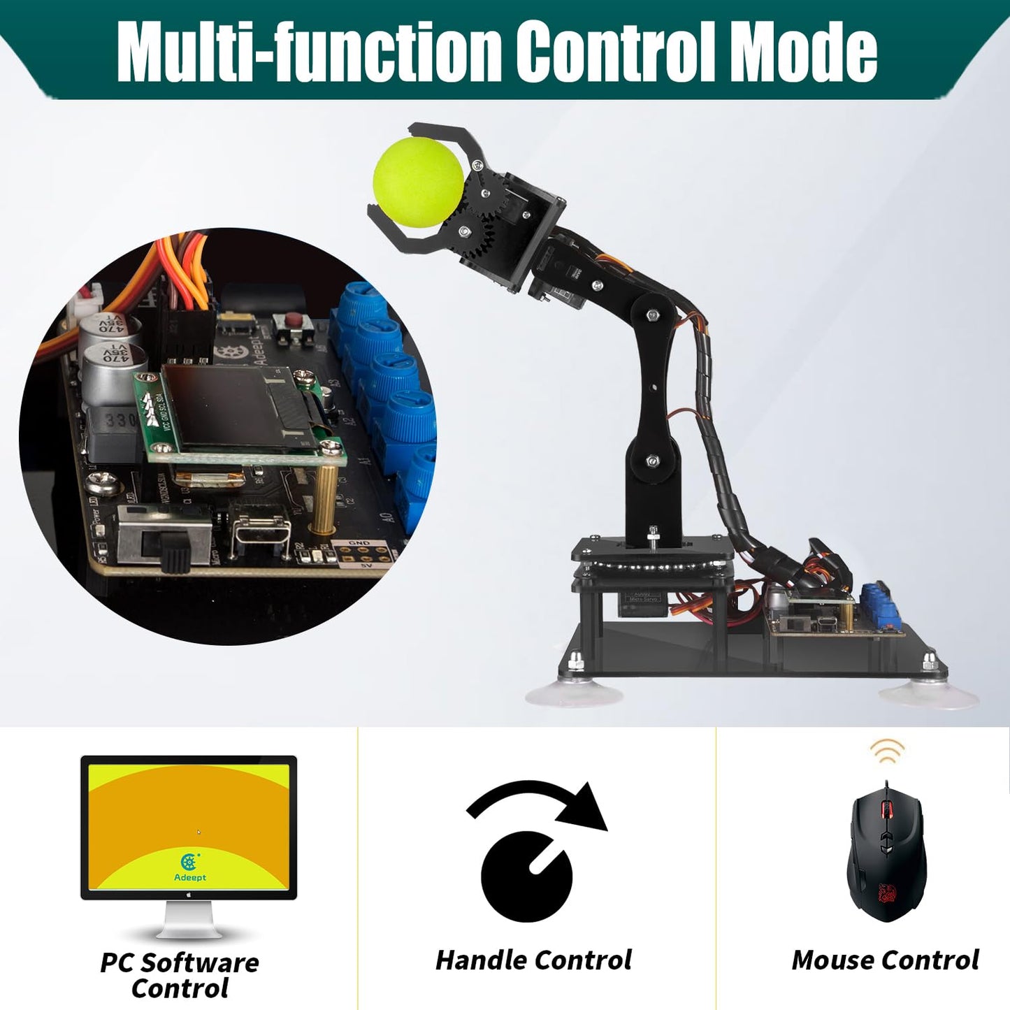 Adeept 5DOF Robotic Arm Kit Compatible with Arduino IDE, Programmable DIY Coding STEM Educational 5 Axis Build Robot Arm, Robot Starter Kit with OLED Display Processing Code and Tutorials - Orange
