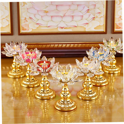 HAKIDZEL Crystal Lotus Candle Holder Elegant Sturdy Candlestick for Buddha Temple Home Decor Yellow Design for Wedding Party Table Display