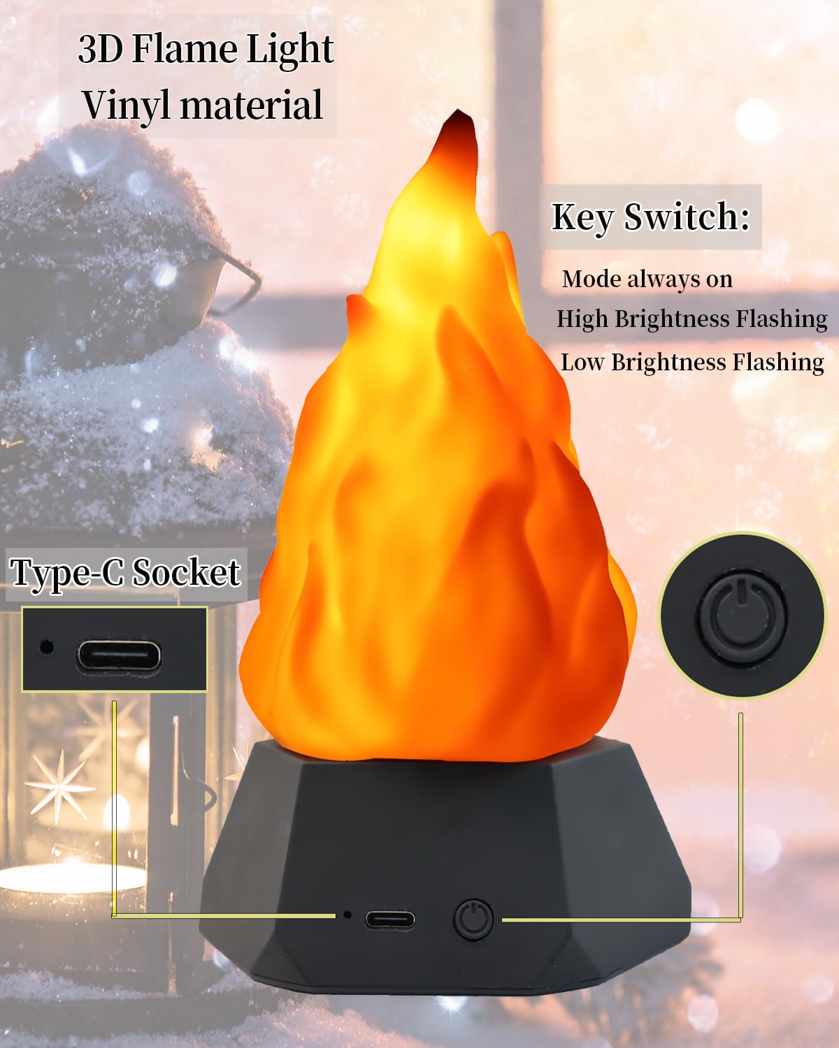 ARTISTMART Fake Fire Lamp, LED Rechargeable Travel Night Light with Flickering Cozy Lighting,3-Mode Flame Fireplace Candles for Apartment Patio Decor Outdoor Camping Decorations-4 Pack…