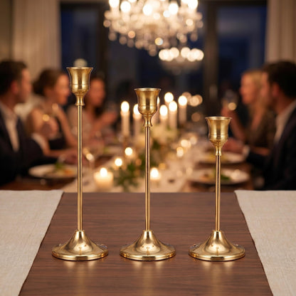 Oakernel Brass Taper Candle Holders 4 Sets(12 Pcs) - Tall Metal Candlestick Holders for Table Centerpiece, Formal Dinner, Wedding, Fireplace Mantel Decor, Fits 3/4 Inch Thick Candles