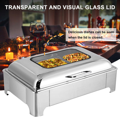 YMJOINMX Electric Chafing Dishes Buffet Set 3 Pan 9.5 Quart Food Servers and Warmers with Cover Adjustable Temperature Stainless Steel Warming Tray Set