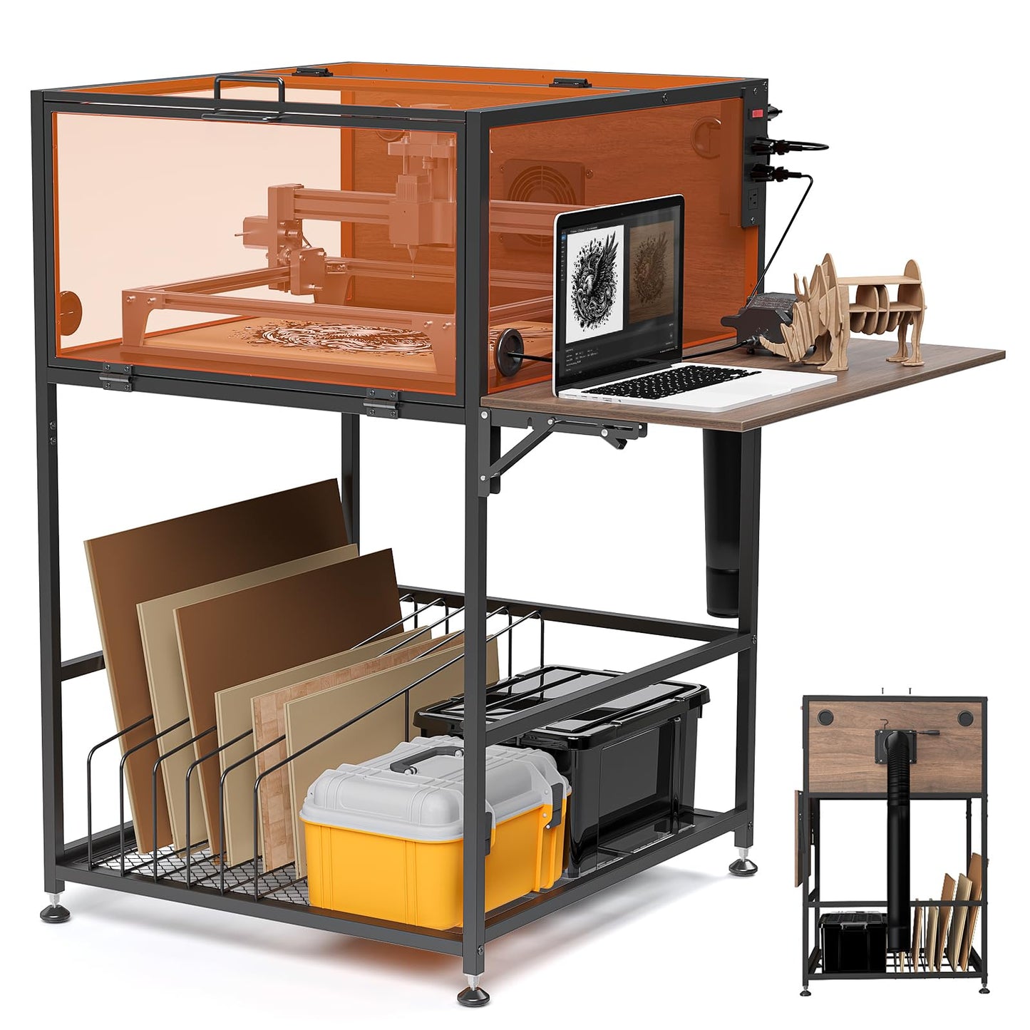 Crafit Laser Engraver Enclosure Cabinet with Exhaust, Laser Engraving Table with Ventilation Fan, Heavy Duty Laser Cutter Protective Cover Tent with Eye Protection, Insulates against Noise Fumes Odors