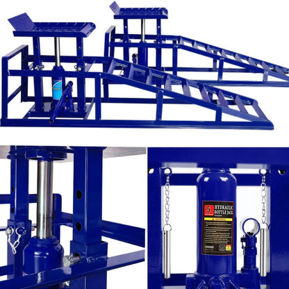 2 Pack Hydraulic Car and Truck Service Ramps,Low Profile Car Lift Service Ramps for Oil Changes,11000 Lbs (5 Tons), Adjustable Lift Height 9.8" to 16.21", Home Garage,Vehicle Auto Garage (Blue)