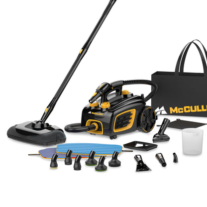 McCulloch Canister Steam Cleaner MC1375, 90 Minute Runtime, 20 Accessories, Jet Nozzle, Brushes, & More - Steam Cleaner for Home, Tile, Carpet, Furniture, & Personal Car Detailing