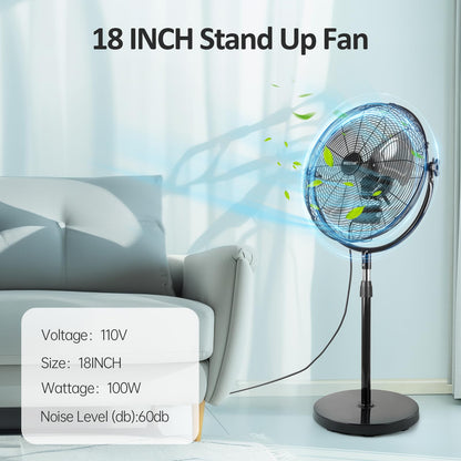 BEESTAR 18 Inch Heavy Duty High Velocity Pedestal Fan,Industrial Standing Fan with Adjustable Height and Tilt,3-Speed,Metal for Industrial, Commercial, Residential, Greenhouse,Black