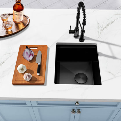 Lonsince Black Bar Sink Undermount,Small Bar & Prep Sinks,16 Gauge Stainless Steel Bar Sink with Workstation for Wet Bar Area,Special Offset Drain Design (16" X 18")