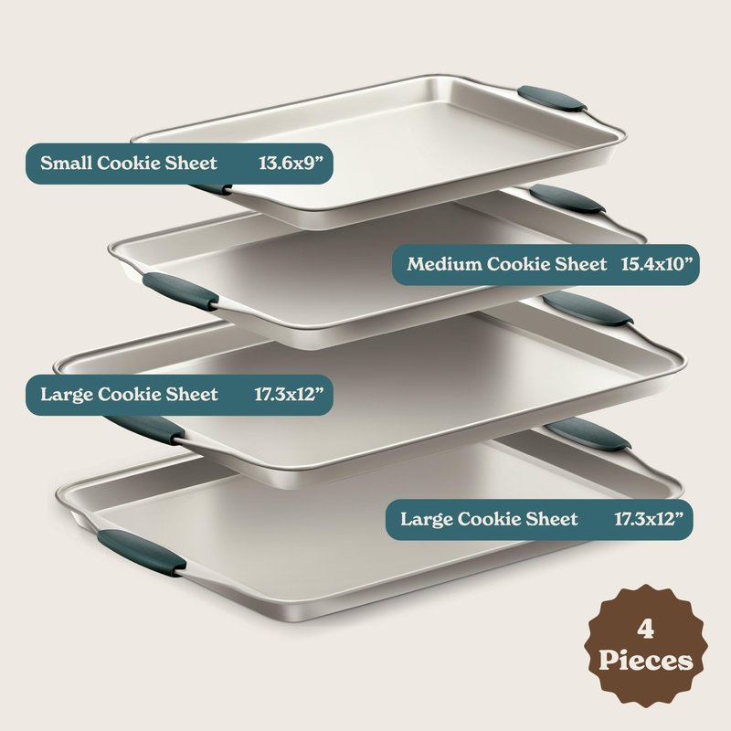 Country Kitchen Nonstick Stackable Bakeware Set - Heavy Duty, Durable, Easy Release Baking Set, Sage, 4 Pcs
