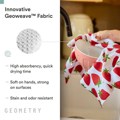 GEOMETRY Spring Kitchen Towels - Quick Dry Microfiber Cloth Spring & Summer Dish Towels for Kitchen Drying - Premium Quick Dry Towel - Strawberry Sunshine, 18" x 30" - 2-Pack