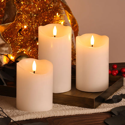 Girimax White Flameless Pillar Candles with Remote, LED Candles Battery Operated, Real Wax Electric Candles Flickering Set of 3