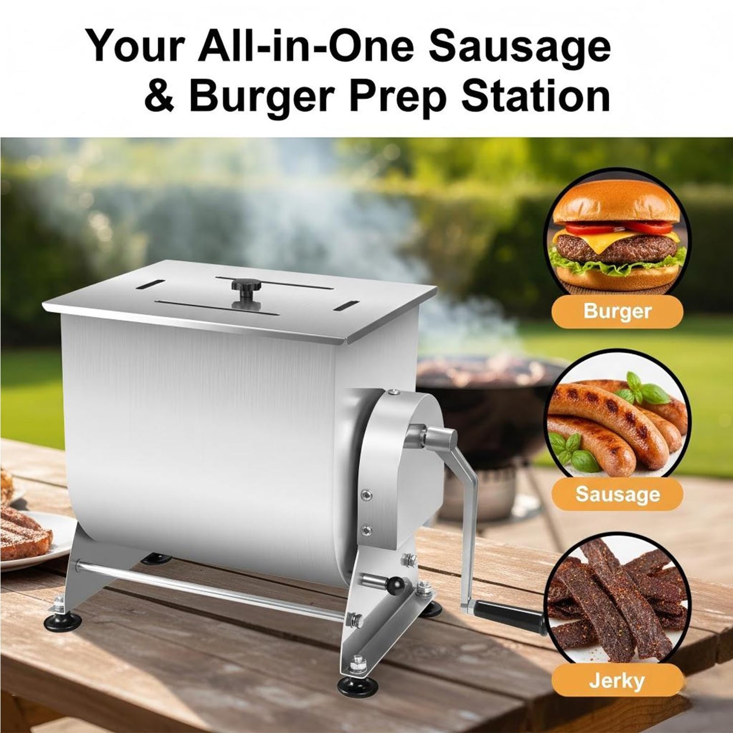 Wutfly Manual Tilting Meat Mixer, 35 lb / 6 Gallon Capacity, Stainless Steel Sausage Stuffer for Burger, Sausage & Jerky, with Removable Paddle & Non-Slip Feet, Countertop Food Processor