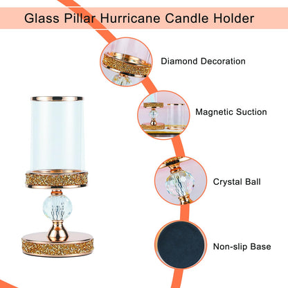 Hurricane Candle Holders for Pillar Candle, Pillar Candle Holder, Crystal Candlesticks Holder for Dining Coffee Table, Wedding,Events,Parties, Home Decor YL031SD