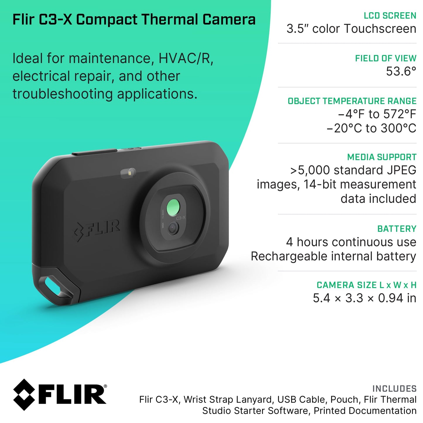 FLIR C3-X Compact Thermal Imaging Camera with WiFi, High Resolution Infrared Imager for Inspection, Electrical, Mechanical, Building, and HVAC Applications