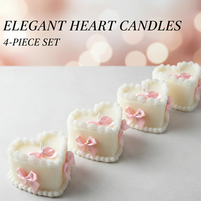 SRCVYLT 4 Pcs Bow Heart Scented Candle Set Rose Fragrance Soy Wax Scented Candle with Fixed Bow Decor for Valentine's Day Party Bedroom Room Table