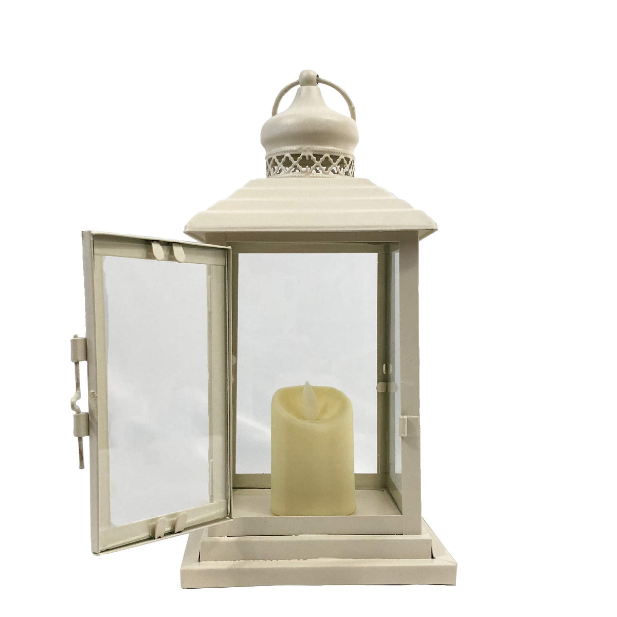 allgala Clear Glass White Iron Vintage Indoor/Outdoor Candle Lantern