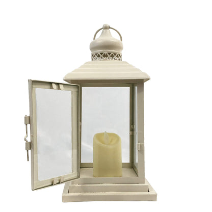 allgala Clear Glass White Iron Vintage Indoor/Outdoor Candle Lantern