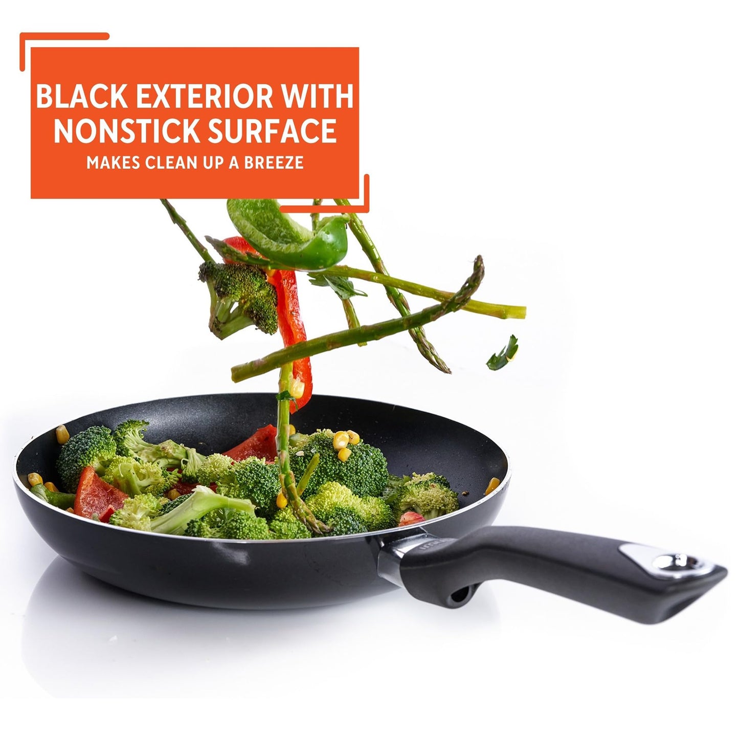 IMUSA 8in Bistro Aluminum Nonstick Fry Pan with Cool Touch Handle, Small Skillet for Eggs, Omelets, Sauteing, and Everyday Cooking, Black