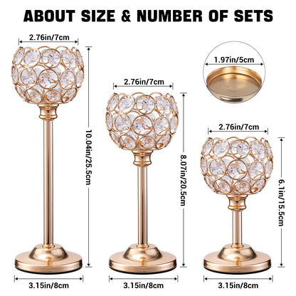 Candle Holder Candlestick Holders- Set of 6 Gold Crystal Pillar Candle Holders, Metal Candlestick Stands for Wedding Centerpieces,Table Decor for Church,Housewarming (Gold, 2 Sets (6 Pcs))