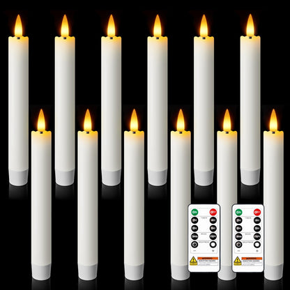 Meigic 7 Inches Flameless Taper Candles with Remote Timer, Real Wax White Short Led Candlesticks, 3D Wick Light Battery Operated Candlesticks for Christmas Home Wedding Table Decor, 12 Pcs