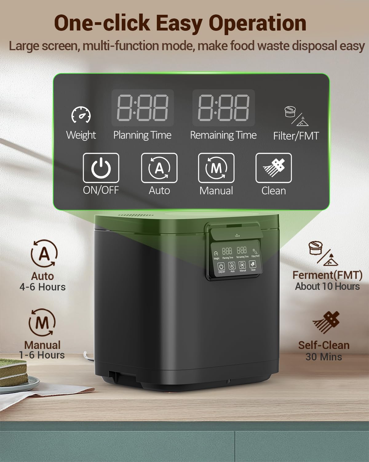 Growell 4L Electric Kitchen Composter, Countertop Compost Bin with Dual Carbon Filters, Visible Window, Auto-Clean, Quiet & Long-Life Upgraded Brushless Motor, Indoor Food Waste Composting Machine