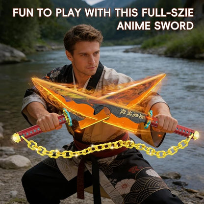 Anime Dual Cleaver Building Set - 1478 Pieces Sound Ninja Sword Model with Golden Chain 82 Inch Huge Nichirin Style Weapon Flashy Cosplay Prop Construction Toy for Adults (Amber &amp Black)