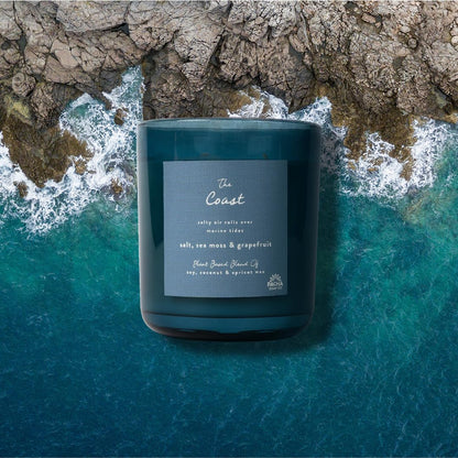 Pacha Soap Co. The Coast Candle - Salt, Sea Moss, and Grapefruit Scented, Soy, Coconut & Apricot Wax Blend, Cotton Wick, 60+ Hour Burn Time, Paraffin-Free, Recyclable, Long-Lasting, Made in USA, 12 oz