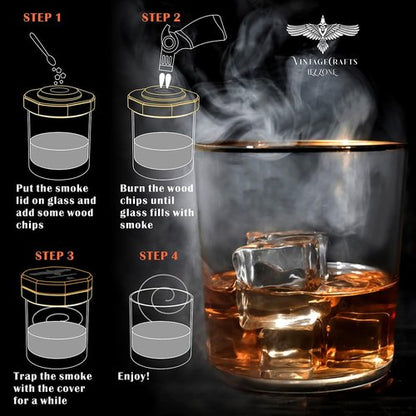 iEZZONE Whiskey Smoker Kit with Torch, Drinks| Cocktail Smoker Kit| Bourbon Smoker Kit with Torch,6 Flavor of Wood Chips,Old Fashioned Smoker Kit,Smoked Whisky Gift for Father's Day (No Butane Incl.)