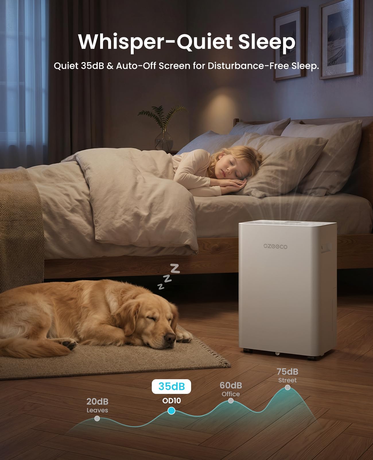 34 Pint Dehumidifier for Basement up to 2500 Sq.Ft, ozeeco Home Dehumidifier with Drain Hose, Ionizer, Humidity Control, Ultra Quiet, Child Lock, 24H Timer for Bedroom, Bathroom, RV