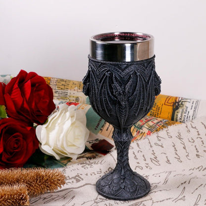 alikiki Medieval Black Dragon Wine Goblet - 7oz Dungeons and Dragons Game Gift of Throne Merchandise Stainless Steel Drinking Cup Dragon Collector Themed Party Decoration