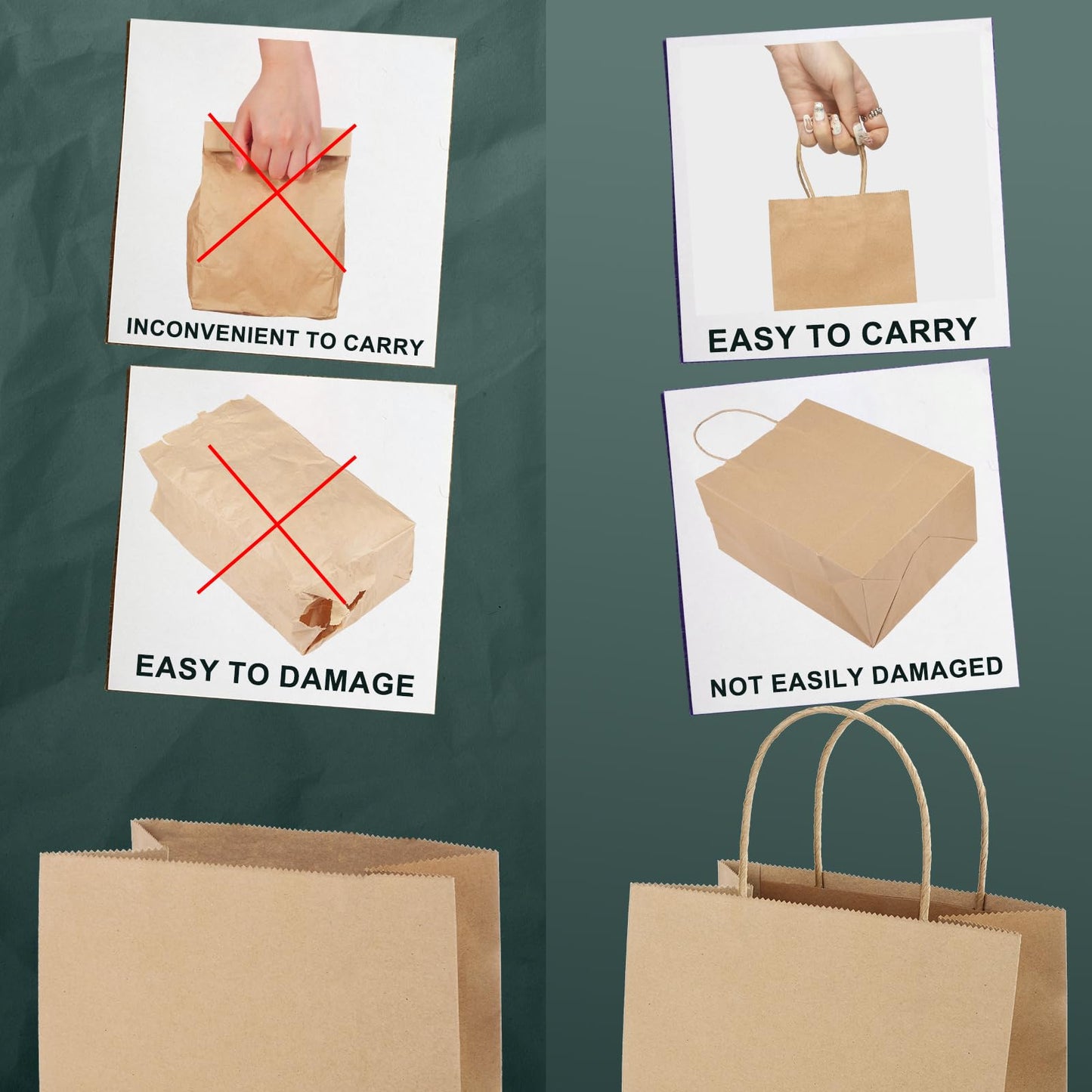 METRONIC Paper Gift Bags 5.25x3.75x8 50Pcs, Christmas Gift Wrap Bags with Handles, Brown Kraft Paper Bag for Small Business, Bulk Party Favors Bag for Birthday, Shopping, Retail, Made in USA