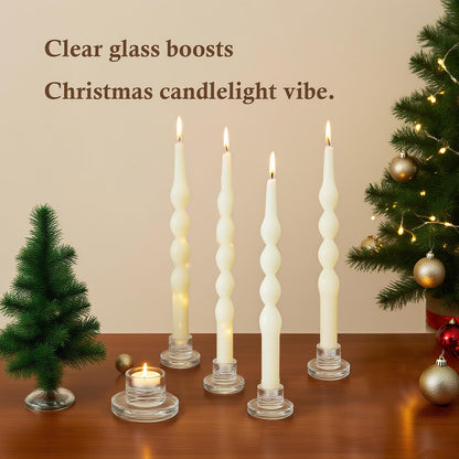 12Pcs Glass Tapered Candlestick Holders Bulk - Small Clear Short Candle Holders, Modern Design for Table Centerpiece, Wedding, Christmas, Advent, Dining & Party Home Decor
