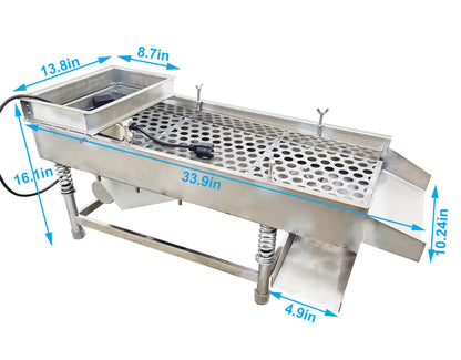 TECHTONGDA Straight Vibrating Sieve Screen Shaker Electric Linear Sifter Machine Stainless Steel One Layer One Motor 20mm Screen Size 11.8×29.5inch 110V