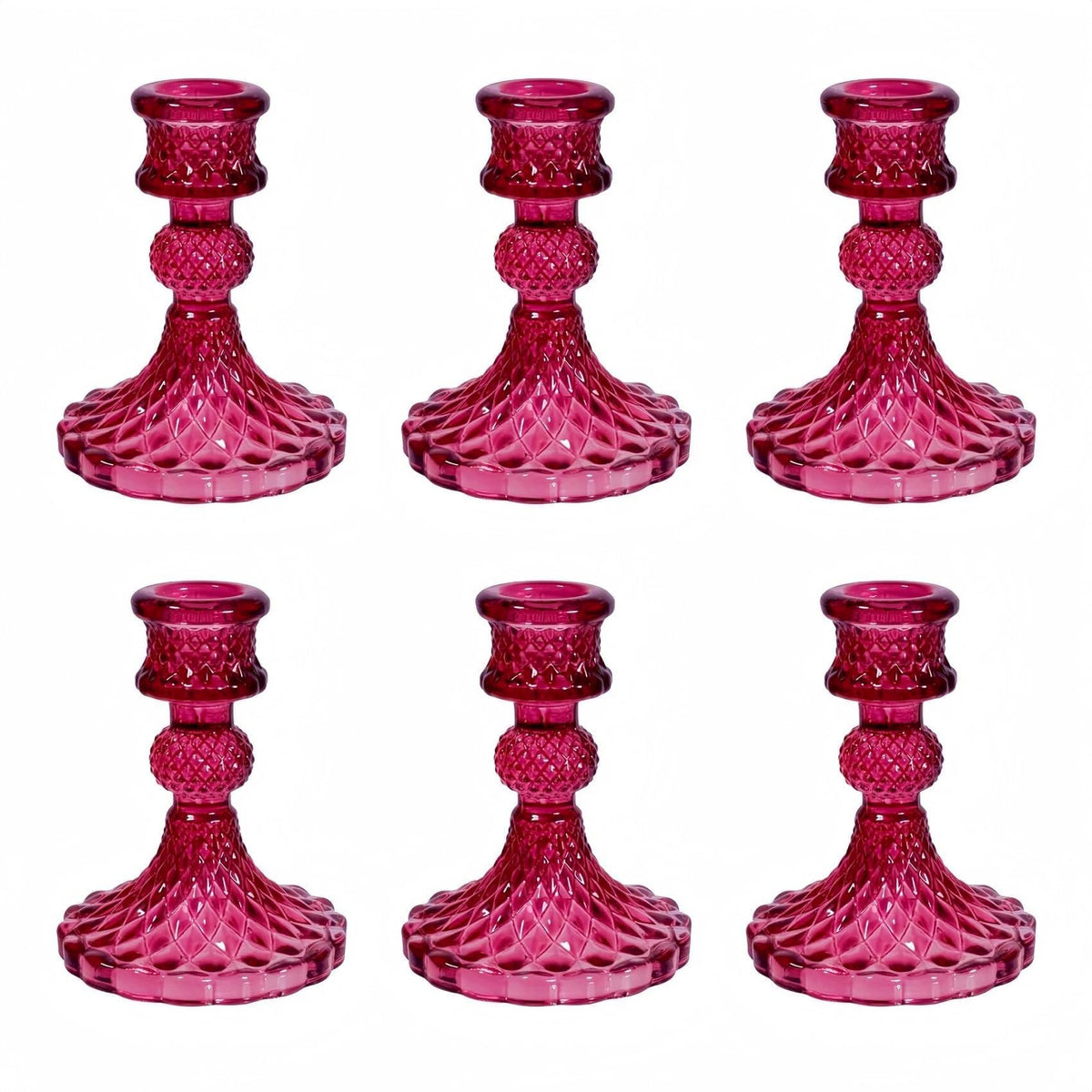 ECHFSM Glass Candlestick Holder,Striped Taper Candle Holders,Set of 6 Candle Stand for Table Centerpieces, Home Decor,Weddings,Festival and Parties (GCH002-Purple Dimond)