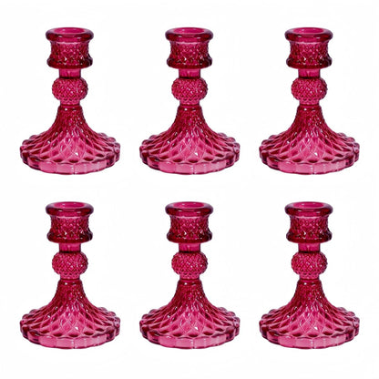 ECHFSM Glass Candlestick Holder,Striped Taper Candle Holders,Set of 6 Candle Stand for Table Centerpieces, Home Decor,Weddings,Festival and Parties (GCH002-Purple Dimond)