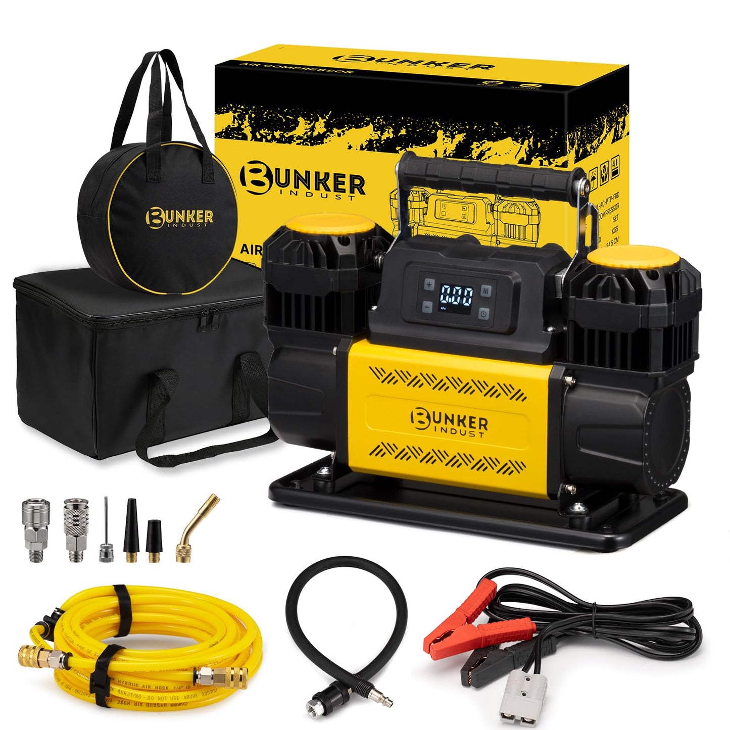 BUNKER INDUST 12V Air Compressor, Portable Inflator 12.3 CFM 150PSI Dual Tire Air Pump with LCD Control Panel Anderson-Style Plug for Off-Road 4x4 Vehicle, SUV, Truck