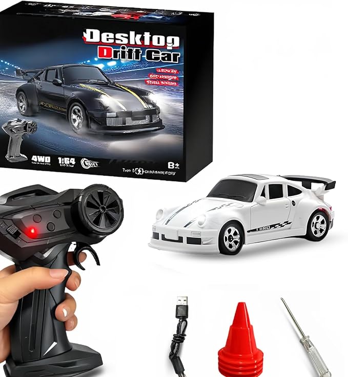 Mini RC Drift Car 1/64 RC Remote Control Car High Speed 2.4GHz Full Proportional RTR Micro Sports Racing Drift 4WD HobbyFast Race Vehicle with Lights Model Toys Gift for Kids Boys Adults