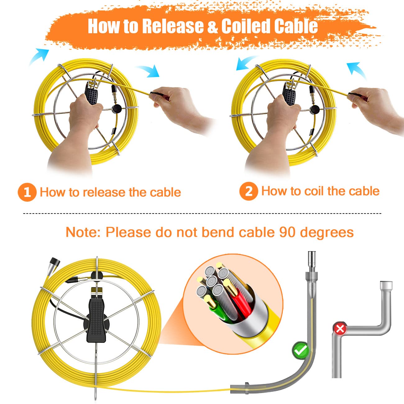 Anysun Sewer Camera with Locator, Pipe Camera with 512Hz Sonde Transmitter and Receiver, IP68 Waterproof Industrial Plumbing Endoscope Drain Snake Cam with 7" LCD Monitor, 8G SD Card (100Ft/30M Cable)