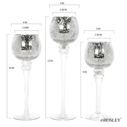 Hosley Set of 3 Crackle Metallic Glass Tealight Holders 12 Inch, 10 Inch, 9 Inch Elegant Home Decor for Ambient Lighting and Stylish Centerpieces and Gift