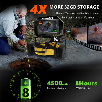 𝟐𝟎𝟐𝟔 𝐧𝐞𝐰 9” Sewer Camera, HD 1080P w/DVR-32GB, [All-in-One Design with Magnetic Box] Drain Pipe Inspection Camera, [One Big Screw Unlock] Sewer Pipe Cam, 4500mAh, Cable Markers, 100ft/30m