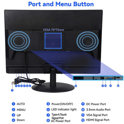 Touchscreen Monitor 19" FHD 1440x900 Multi-Touch Screen HDMI VGA Type-A Touch Port Dual Speakers,60Hz,VESA,Brightness 300cd/m²,Tilt Adjust,PC Office Desktop Business Computer Touch Display