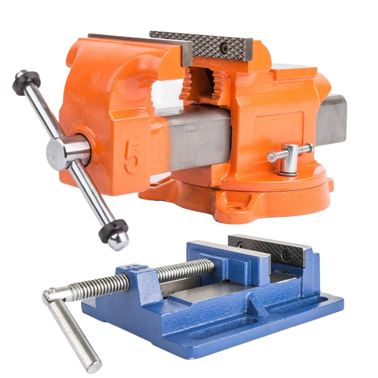 Forward 5-Inch Bench Vise Ductile Iron with Channel Steel and 360-Degree Swivel Base HY-30505-5In (5") & Forward Drill Press Vise 4", Q194A