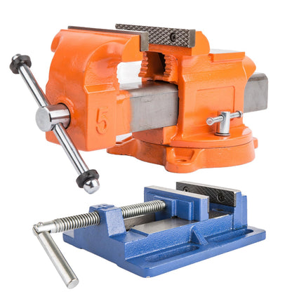 Forward 5-Inch Bench Vise Ductile Iron with Channel Steel and 360-Degree Swivel Base HY-30505-5In (5") & Forward Drill Press Vise 4", Q194A