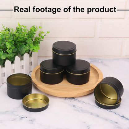 Biugaaufai 48 Pack Black Steel Round Candle Tins with Lids, 4 oz Capacity, Matte Black Finish for DIY Candle Making and Storage