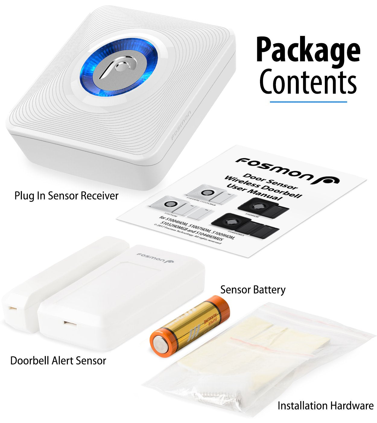 Fosmon WaveLink Wireless Door Chime with 500 Feet Range, 58 Tunes, 5 Volume Levels & LED Indicators for Home/Business/Office (1 Receiver + 1 Sensor)