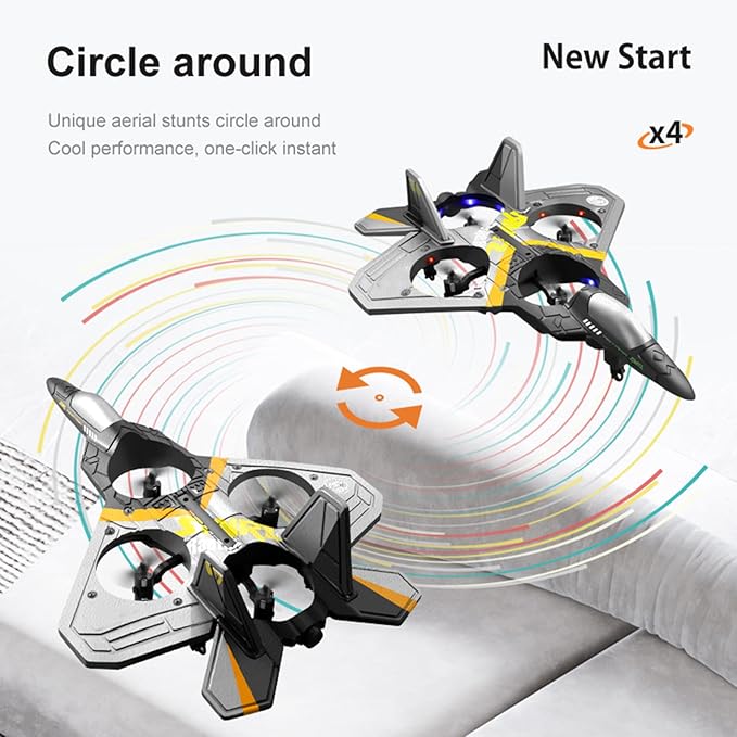 V17 Remote Control Airplane RC Planes RC Fighter Jet Toy for Kids Adults 8-16 Remote Control Planes with LED Light 2 Batteries 360° Stunt Spin Durable Foam Gifts for Boys (Grey + 2 Batteries)