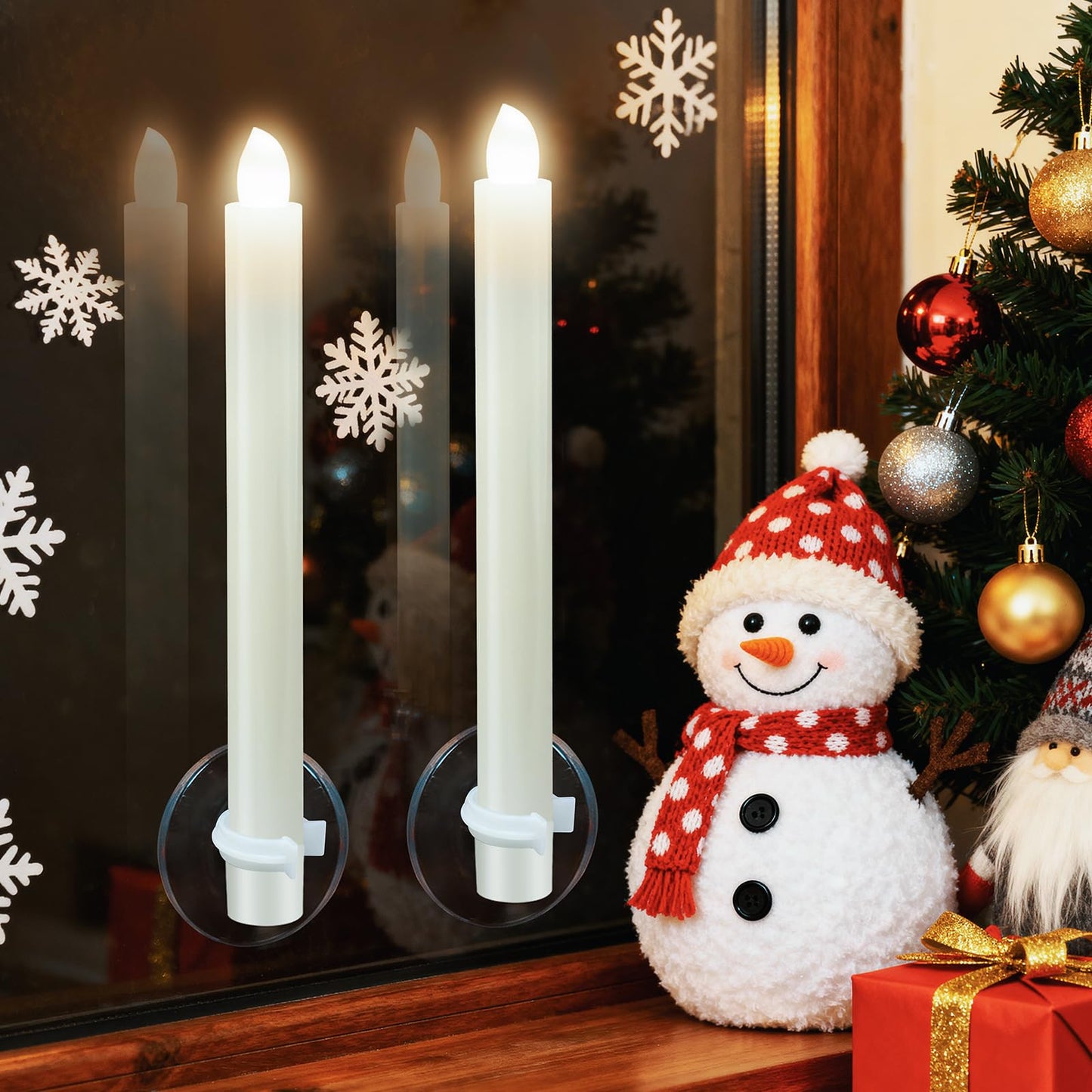 Verdenu 2 Pack Christmas Window Candles with Mental Holder, Battery Operated Flameless Taper with Timer Remote, LED Candles with Suction Cups for Christmas Decorations, Black