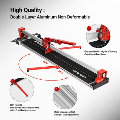 SHIJING 48-inch Manual Tile Cutter with Laser Cutting Guide Porcelain Tile Cutter with Split Platen,Double Aluminum Base,Tungsten Carbide Cutting Wheel