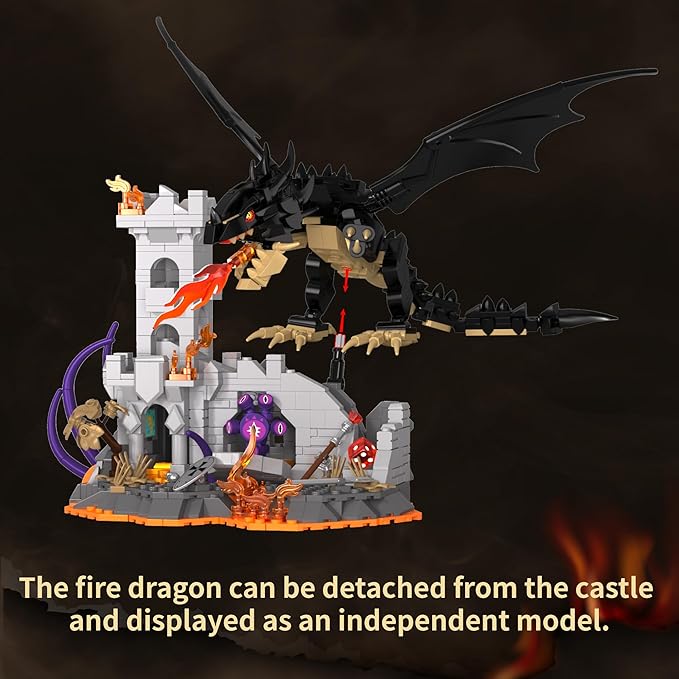 Fire Dragon Toy Building Set Medieval Castle Buildings Blocks for Adult Teens Kids 8+ Boys Girls DIY Model Building Kits Home Office Decor Birthday 919PCS